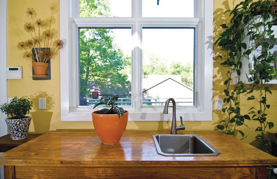 Wes is an avid gardener, so Jenny incorporated a gardening mud room next to the garage entrance. The plants also help filter garage fumes.